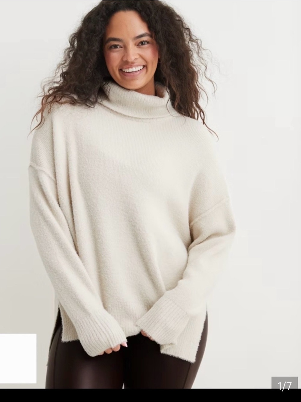AERIE NWT Oversized XS Cream Off White Turtleneck Sweater Super Soft Ribbed